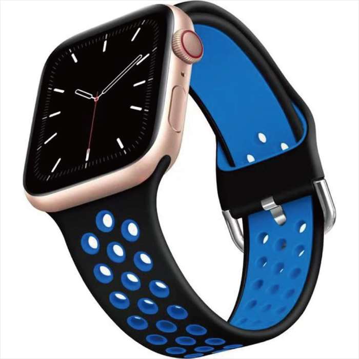 【即日出荷】Apple Watch 49/45/44/42mm対応 スポーツバンド ブルー アップルウォッチ ベルト バンド シリコン 通気性 ドットホール うぃすたりあ GRK-WM12BL