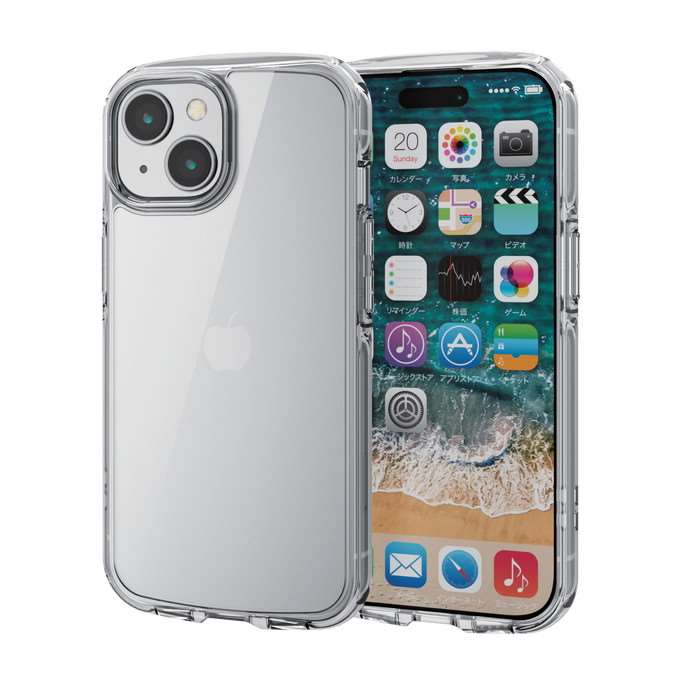 iPhone 15 用 ケース ハイブリッド カバー 衝撃吸収 軽量 薄型 ストラップホール付 ストラップホールシート付 TOUGH SLIM LITE クリア エレコム PM-A23ATSLACR