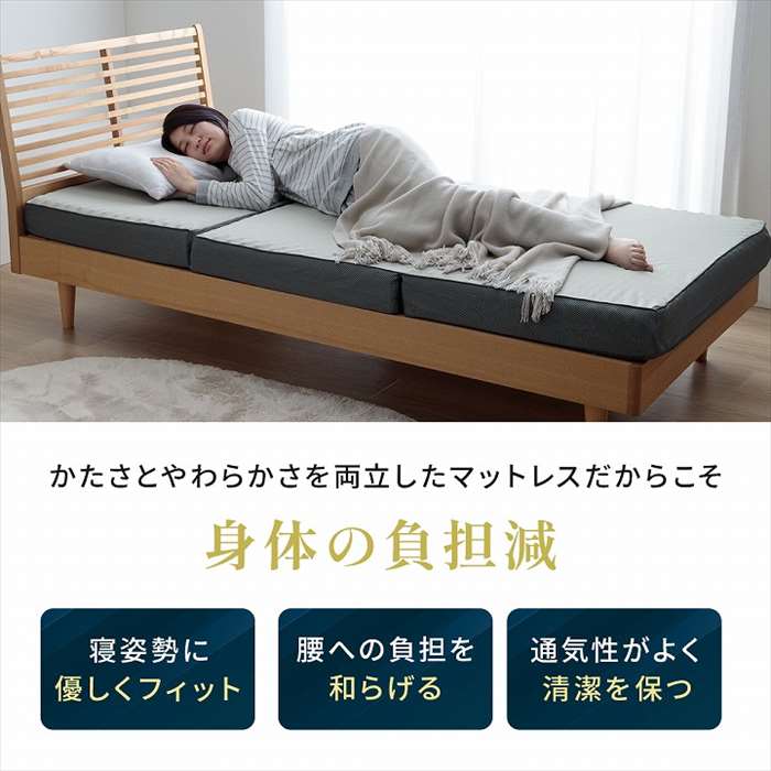 【沖縄・離島配送不可】【代引不可】マットレス ダブル 三つ折り グレー 約135×195×12cm 高反発 プロファイルウレタン 硬め 折りたたみ 寝具 IKEHIKO 1203250134802 [2]
