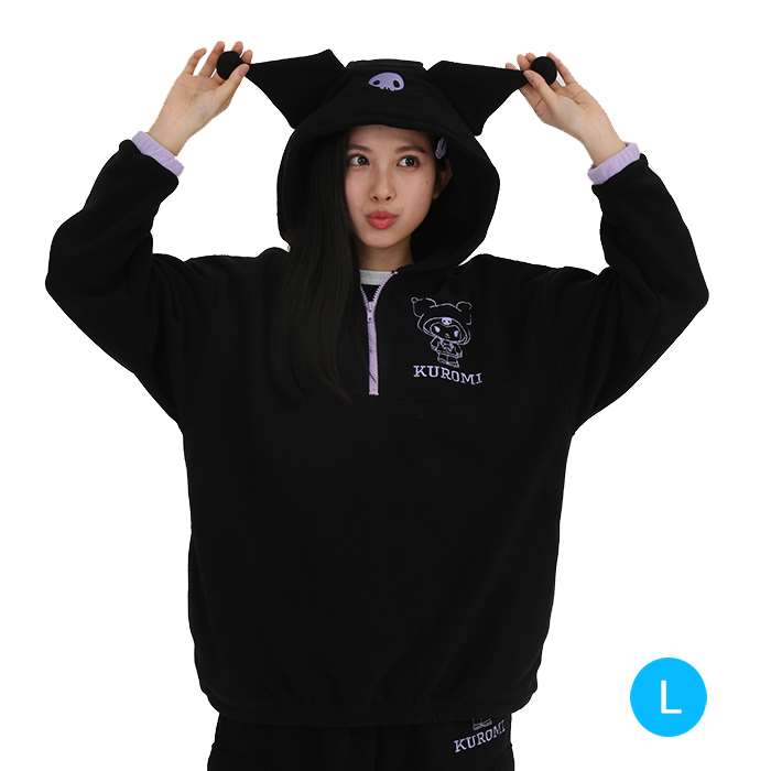 クロミ フリース ハーフジップパーカー レディース Lサイズ 長袖 パーカー フード付 ルームウエア 部屋着 サザック SAN-1860L