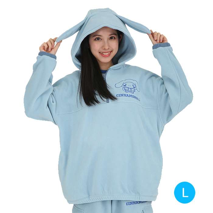 シナモロール フリース ハーフジップパーカー レディース Lサイズ 長袖 パーカー フード付 ルームウエア 部屋着 サザック SAN-1861L
