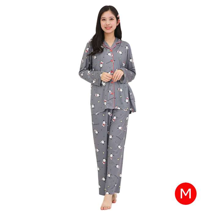 ポチャッコ パウダーストレッチ シャツパジャマ（GY・M） レディースサイズ サンリオ キャラクターパジャマ 部屋着 ルームウエア サザック SAN-1912M_GY