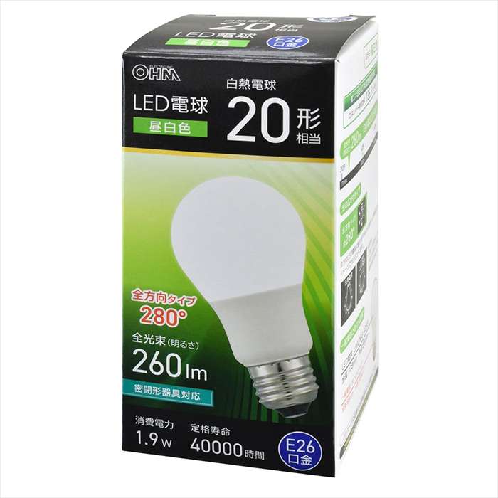 LED�ŵ��20������/����/260 lm/1.9W/E26/Ra83/�������۸�280��/̩�ķ�����б��� OHM LDA2N-G AG59