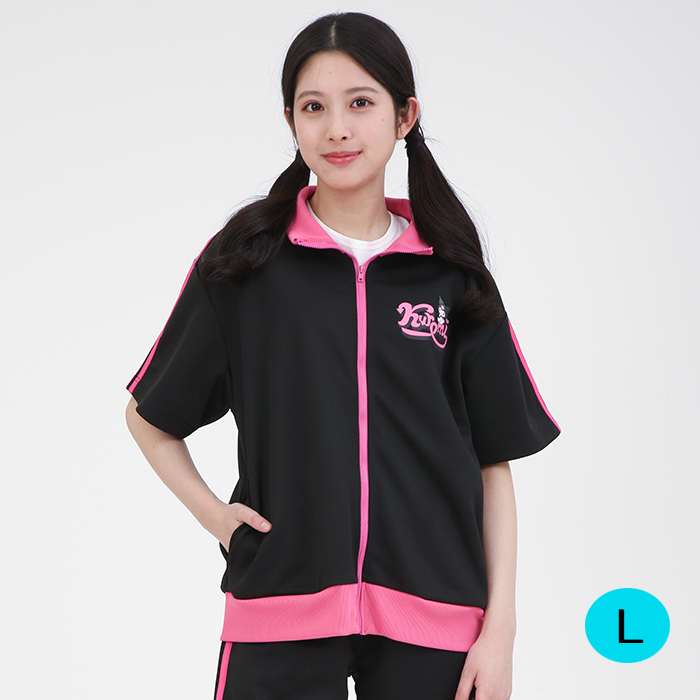 クロミ ラインジャージ半袖トップス (BK) Lサイズ レディースサイズ サザック SAN-1924L_BK