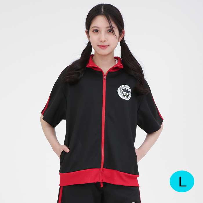 バッドばつ丸 ラインジャージ半袖トップス (BK) Lサイズ レディースサイズ サザック SAN-1925L_BK