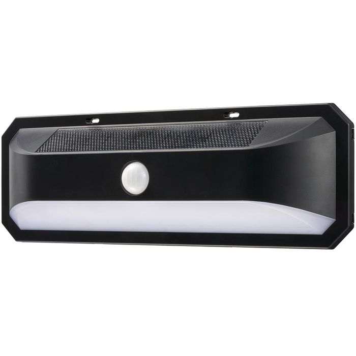 センサーウォールライト（明暗+人感センサー/800 lm/ソーラー発電式/昼光色/保護等級IP65/ブラック） OHM LS-B800JW-SD2