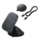 【代引不可】QI2規格対応ワイヤレス充電器/車載ホルダー/マグネット吸着/15W/ゲル吸盤/ブラック エレコム W-QC12BK