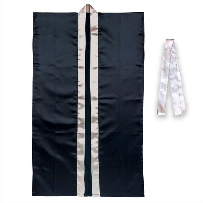 サテンロングハッピ ハチマキ付 黒 襟銀 Mサイズ運動会 体育祭 はっぴ 中学生～高校生向け アーテック 19099