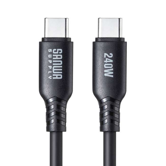 【代引不可】USB2.0 Type-C シリコンケーブル（PD240W・0.5m・ブラック） KU-CCPES05BK サンワサプライ..