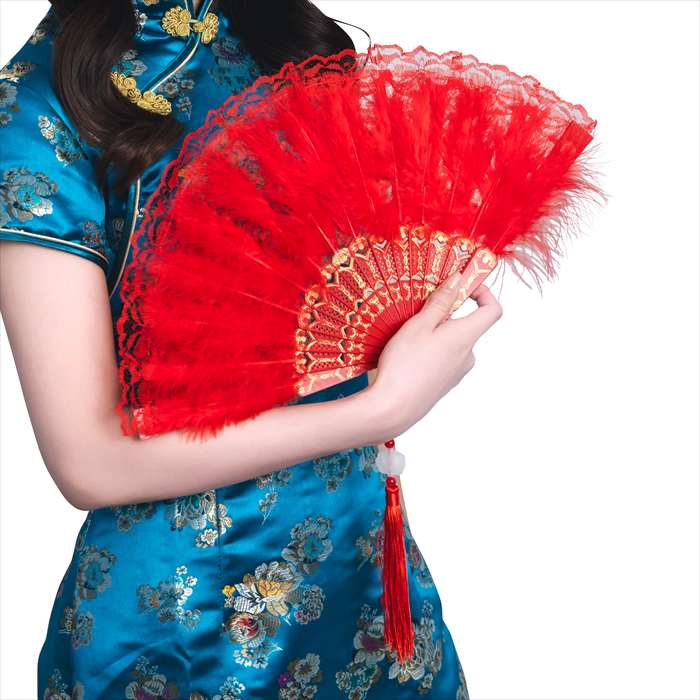 レース羽扇子 レッド 仮装グッズ コスプレグッズ 小物 ゴージャス クリアストーン 4560320914556