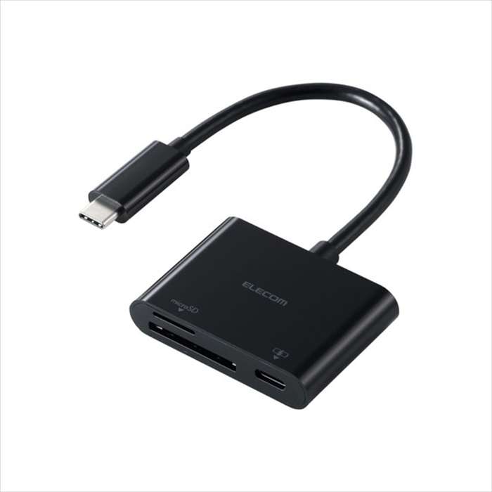 【代引不可】メモリリーダ／USB Type-Cコネクタ／USB 5Gbps／SD＋microSD用／Power Delivery対応／最大入力100W／ケーブル長12cm／ブラック エレコム MR3C-C20PBK