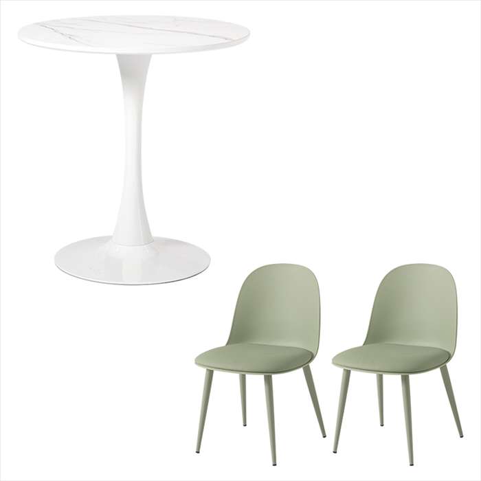 【北海道・沖縄・離島配送不可】【代引不可】テーブル＆チェア 3点セット マーブルホワイト/グリーン HAGIHARA BT-8658MWH-55GR-3S