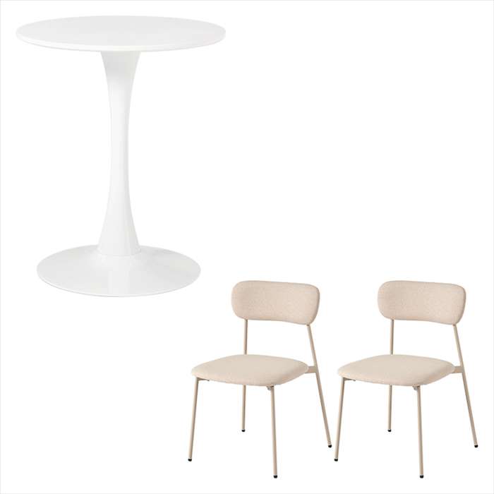 【北海道・沖縄・離島配送不可】【代引不可】テーブル＆チェア 3点セット ホワイト/ベージュ HAGIHARA BT-8657WH-56BE-3S(3)