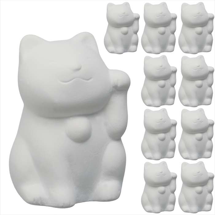 おえかき陶器 まねきねこ左手 10個セット 陶器製 色付け 絵付け ハンドメイド おみくじ工房 58903