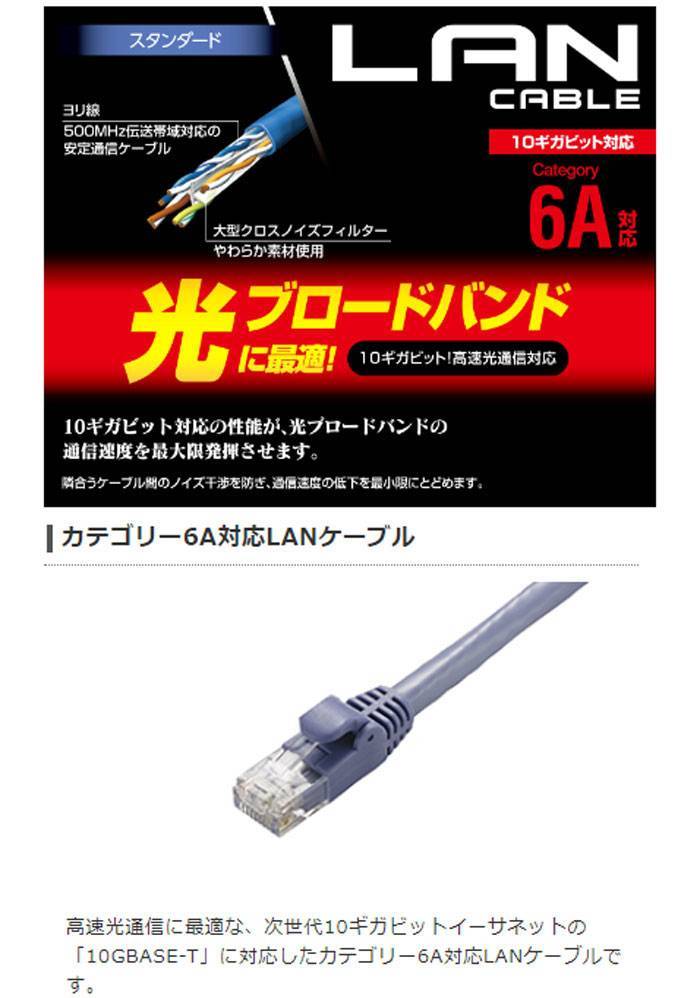 【あす楽】【代引不可】LANケーブル CAT6A 40m 10Gbps スタンダード 高速光通信対応 爪折れ防止 ブルー エレコム LD-GPA/BU40 2