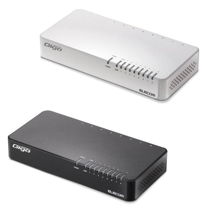 【代引不可】1000BASE-T対応 ギガビット スイッチングハブ 8ポート プラスチック筐体 マグネット付 電源内蔵 エレコム EHC-G08PN2-J