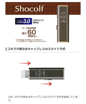 USBメモリ Shocolf 32GB USB3.0 高速転送 スライド式 キャップレス スリムデザイン スタイリッシュ エレコム MF-XWU332G