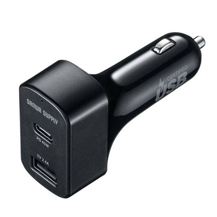 【あす楽】【代引不可】スマホ タブレット PC用 USB Power Delivery対応 カーチャージャー 2ポート 57W 車載充電器 急速充電 サンワサプライ CAR-CHR77PD