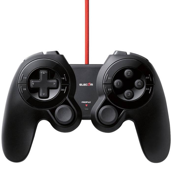 【代引不可】ゲームパッド DUX USB 有線1.8m 24ボタン MMO ハードウェアマクロ搭載 連射機能 振動機能 ブラック エレコム JC-DUX60BK