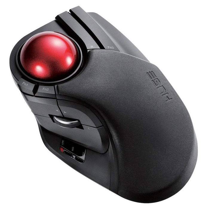 【代引不可】ワイヤレス トラックボール HUGE 人差し指・中指操作タイプ 8ボタン 大玉トラックボール マウス エレコム M-HT1DRBK