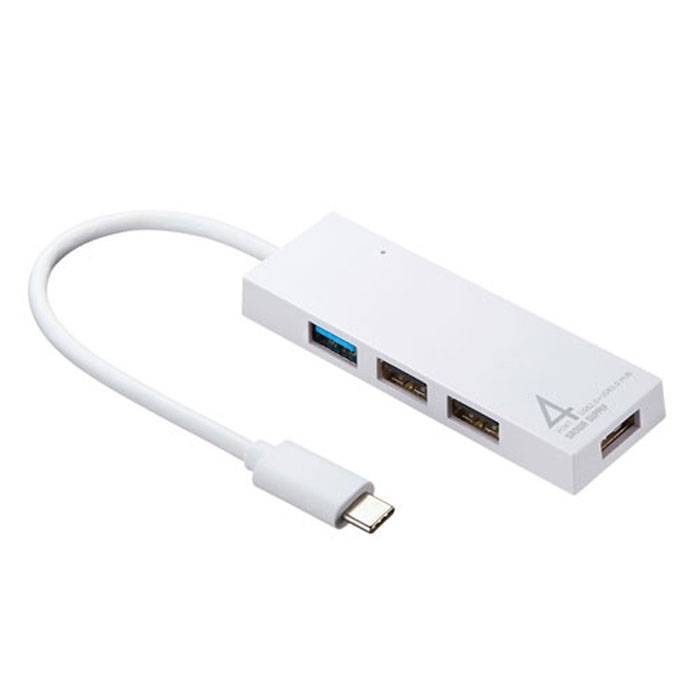 【代引不可】USB3.1 Gen1 Type-C コンボハブ 4ポート ケーブル長15cm バスパワー 軽量 コンパクト ホワイト サンワサプライ USB-3TCH7W
