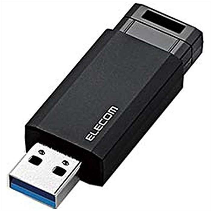 【代引不可】ノック式USBメモリ 128GB USB3.1 Gen1 高速データ転送 オートリターン機能 ストラップホール付き Mac/Win対応 エレコム MF-PKU3128GBK