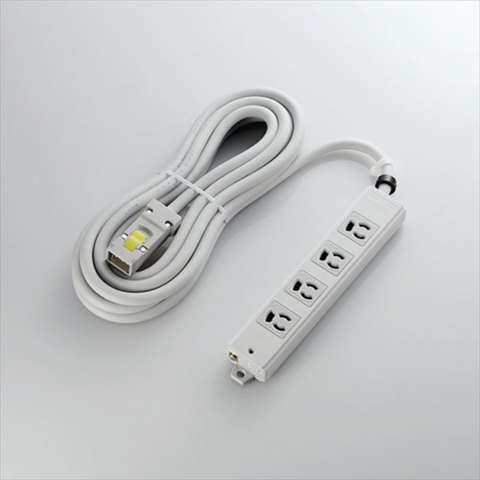 【代引不可】PCタップ 電源タップ ハーネス仕様 工事用タップ 5m 3P式 4個口 コンセント EU RoHS指令準拠 エレコム T-WHRM3450LG/RS