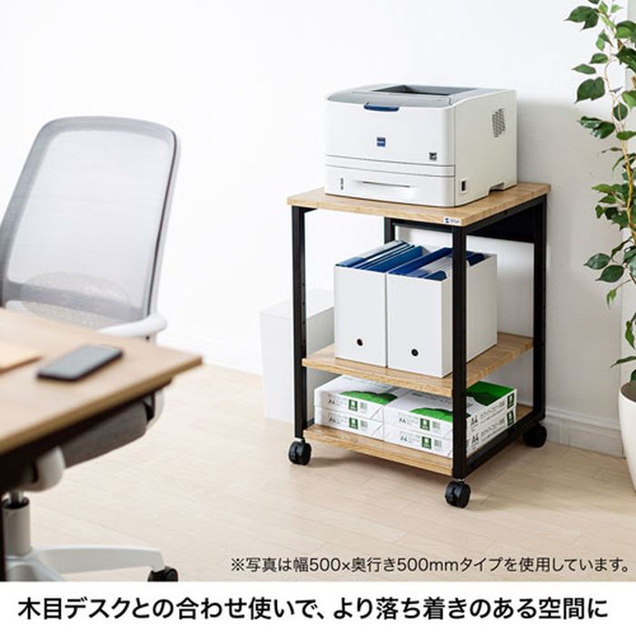 【沖縄・離島配送不可】【代引不可】木目調プリンタスタンド W600×D600mm プリンタースタンド 揺れ止めバックパネル キャスター付 おしゃれ オフィス サンワサプライ LPS-117LM [3]