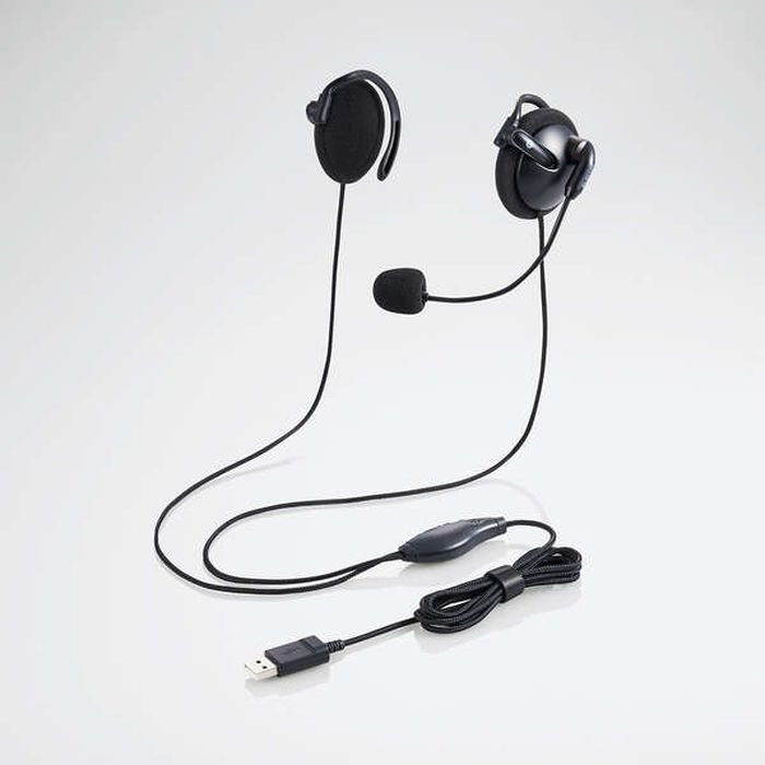 【あす楽】【代引不可】ヘッドセット 有線 USB 両耳 耳掛けタイプ ケーブル長1.8m コンパクト 収納 持ち運び 便利 オンラインゲーム ビデオ会議 ブラック エレコム HS-EH02UBK
