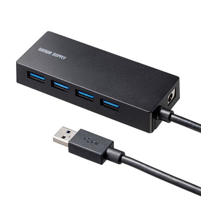 USBハブ HDD接続対応 USB3.2 Gen1 4ポートハブ セルフパワー/バスパワー両対応 ACアダプタ付属 コンパクト ブラック サンワサプライ USB-3HTV433BK