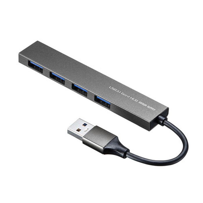 USBハブ USB3.2 Gen1 4ポート スリムハブ バスパワータイプ 超スリム 高級感 アルミボディ コンパクト 便利 シルバー サンワサプライ USB-3H423SN