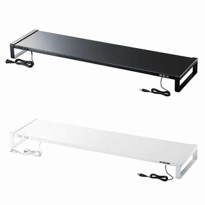 【沖縄・離島配送不可】【代引不可】机上ラック W1000mm 電源タップ＋USBハブ付 ラック モニタ台 ディ..