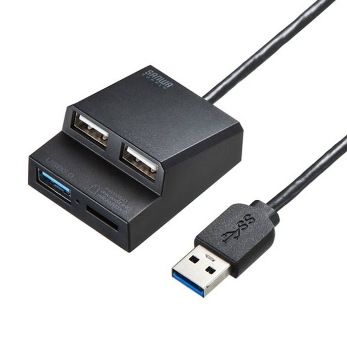 【代引不可】USB3.2Gen1+USB2.0コンボハブ カードリーダー付 面ファスナー付 USBハブ バスパワー対応 USB3.2 1ポート USB2.0 2ポート サンワサプライ USB-3HC315BKN