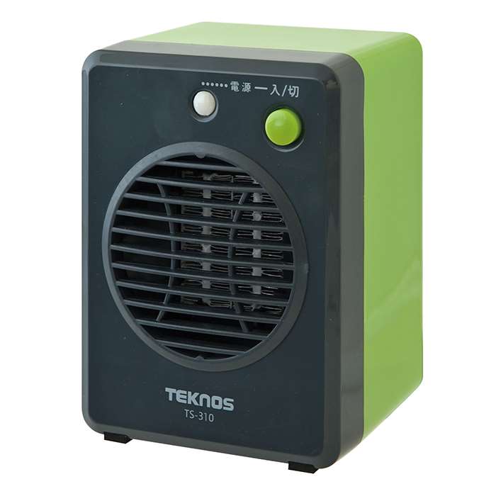 ミニセラミックファンヒーター 300W 温風 暖房 補助暖房 季節家電 コンパクト グリーン 廊下 トイレ キッチン テクノス TS-311