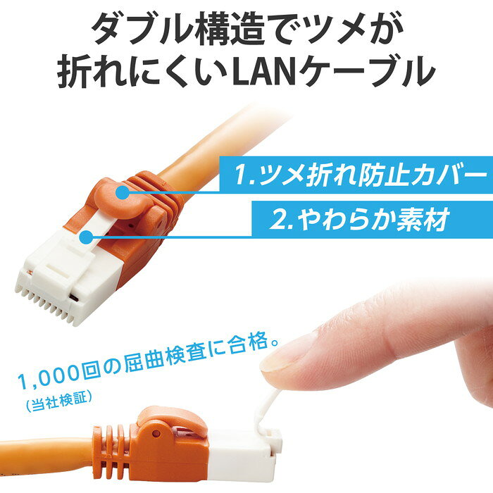 やるCANの【代引不可】LANケーブル CAT6A 3m 高速 10Gbps ストレート 爪折れ防止 オレンジ エレコム LD-GPAT/DR3/RS｜アングル2