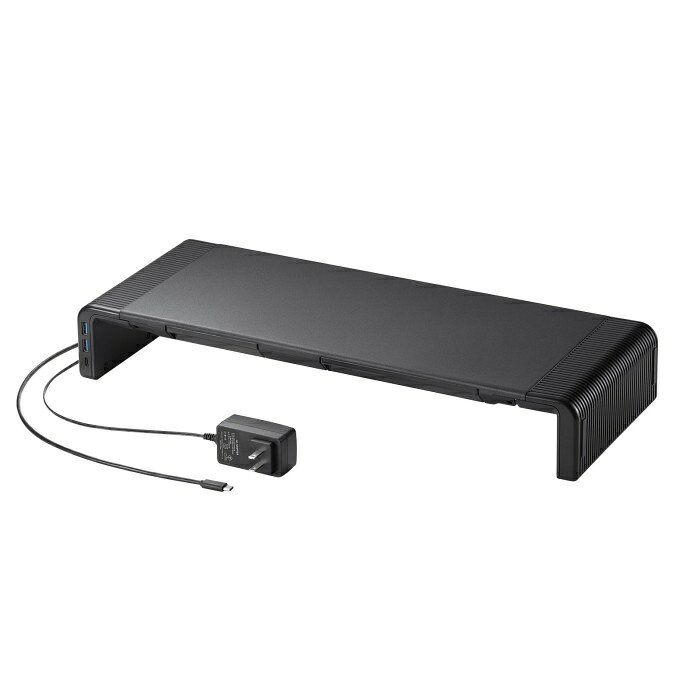 【北海道・沖縄・離島配送不可】【代引不可】USB Type-C接続ハブ付き机上ラック 3段階横幅調節 天板/W520×D200mm ブラック サンワサプライ MR-LC210CHBK