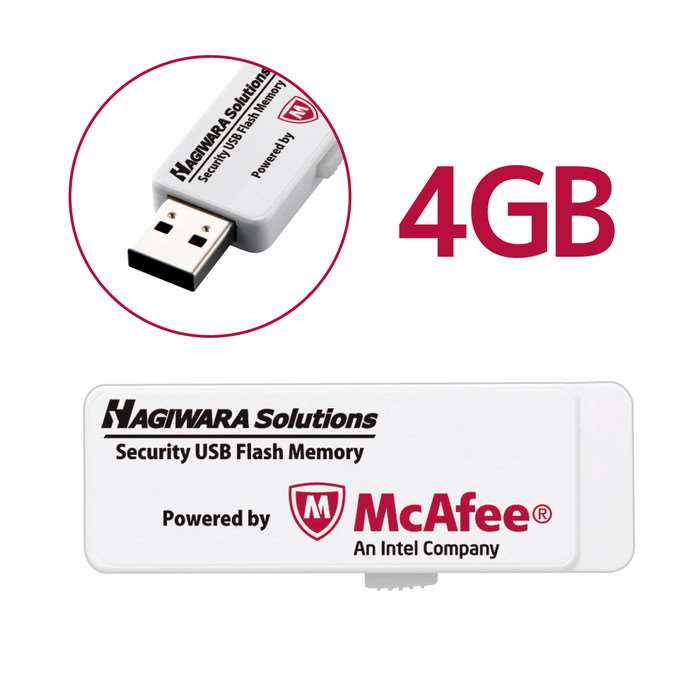 【代引不可】USBメモリ USB3.1 Gen1 ウイルスチェック機能 マカフィー社版 4GB 1年ライセンス パスワードロック 暗号化 ホワイト ハギワラソリューションズ HUD-PUVM304GA1