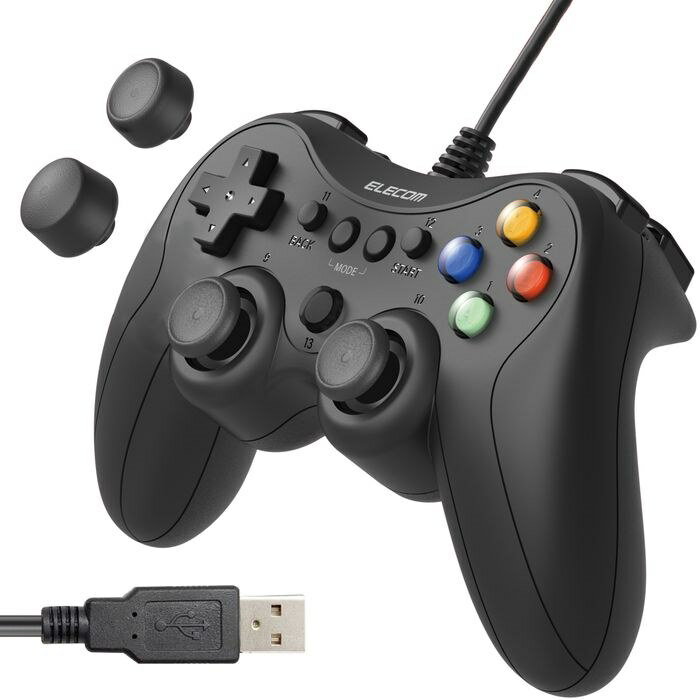 【代引不可】ゲームパッド PC コントローラー USB接続 Xinput PS系ボタン配置 FPS仕様 13ボタン 高耐久ボタン 軽量 スティックカバー交換 公式大会使用可 ブラック エレコム JC-GP30SBK