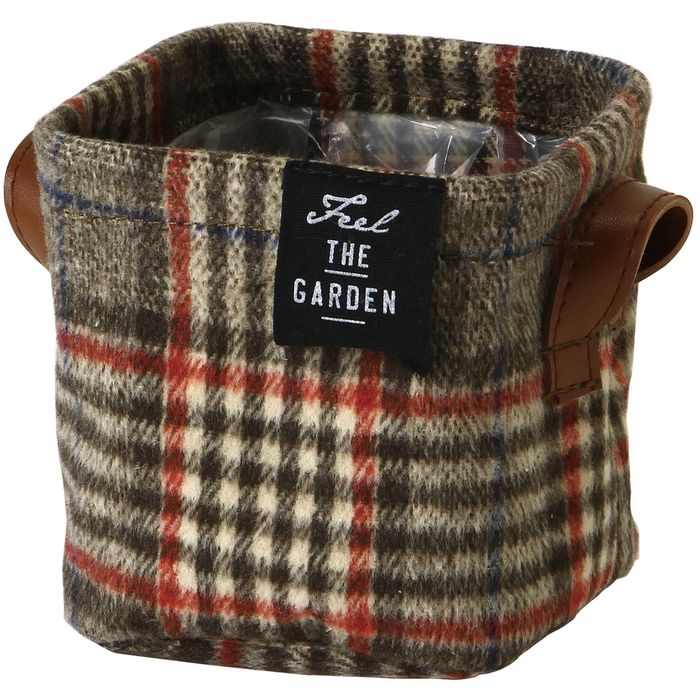 チェックハーモニー 持ち手のついたプランターカバー スクエア ブラウン Sサイズ SPICE OF LIFE GNGT20..