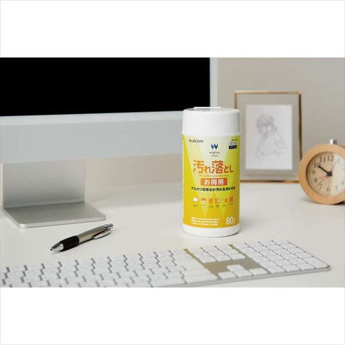 【代引不可】ウェットティッシュ クリーナー 80枚 ボトル アルカリ電解水 不織布 掃除 デスク周り 便利グッズ 汚れ落とし お掃除シート エレコム WC-AL80N2
