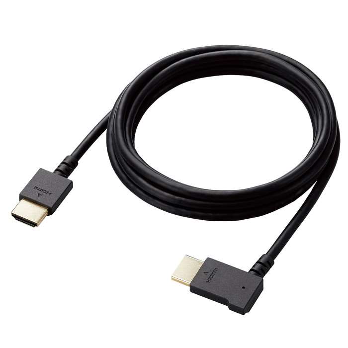 【代引不可】HDMI ケーブル HIGH SPEED with Ethernet L字 右向き 2m 4K 30Hz やわらか HEC ARC タイプA・19ピン - タイプA・19ピン RoHS指令準拠 ブラック エレコム CAC-HD14EYR20BK