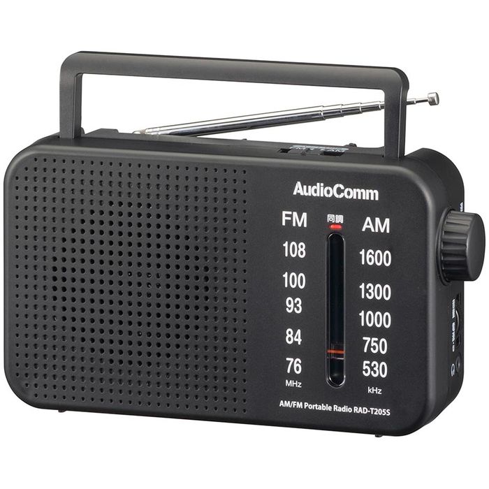 ポータブルラジオ【大文字表示】（乾電池と家庭用電源対応/折りたたみ式キャリーハンドル/単1形×2本使用/ワイドFM/両耳イヤホン端子） OHM RAD-T205S