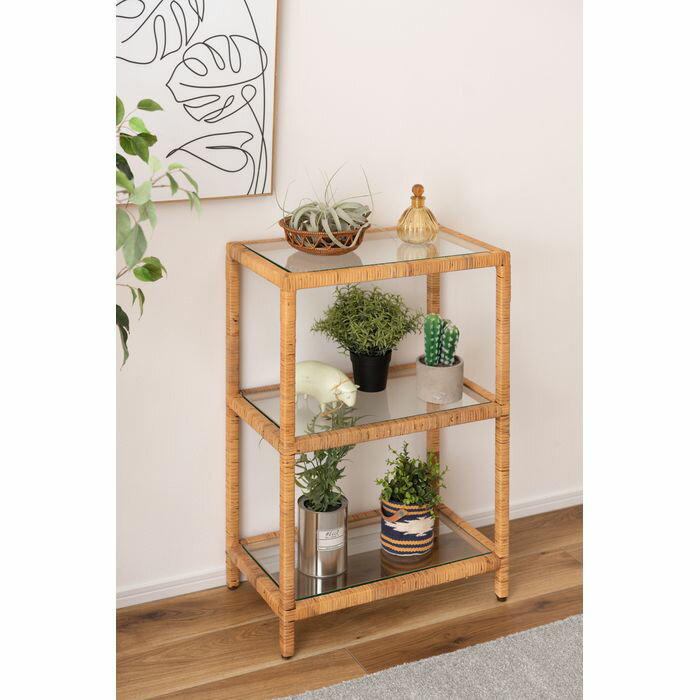 【北海道・沖縄・離島配送不可】【代引不可】ガラスシェルフ 天然ラタン スチールフレーム 飾り棚 ディスプレイ 幅50cm 東谷 GUY-258 [3]