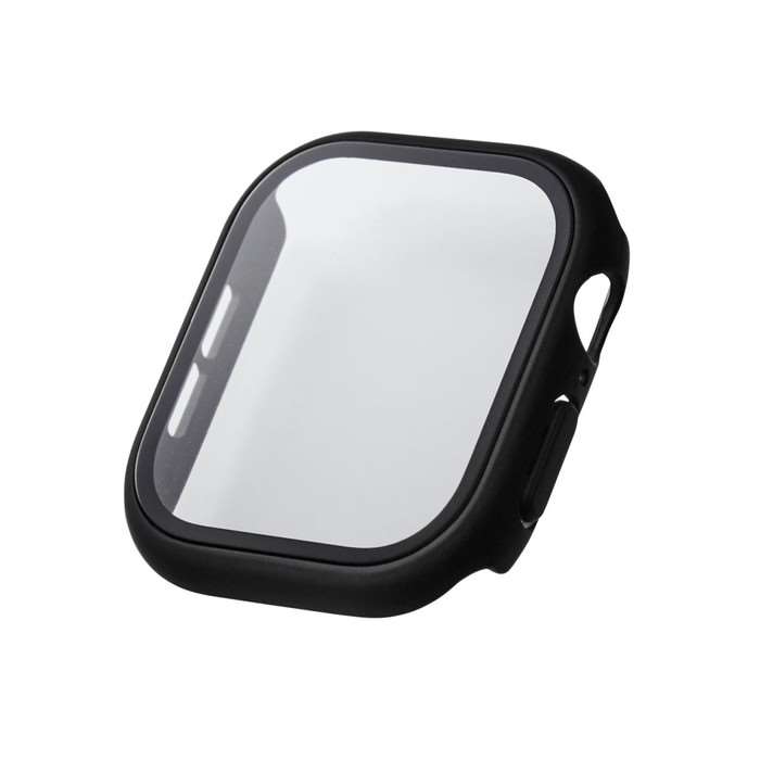 Apple Watch 46mm フルカバーケース プレミアムガラス 高透明 ブラック エレコム AW-24AFCGBK