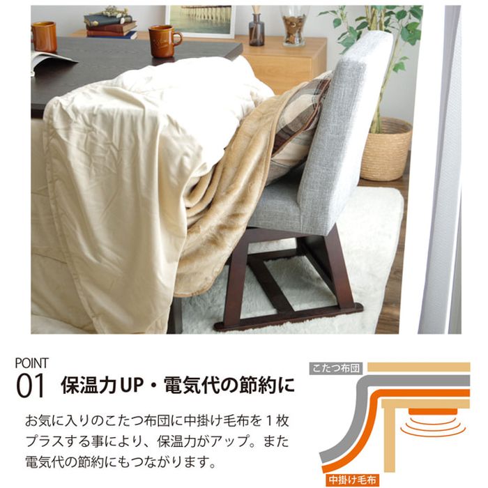 【沖縄・離島配送不可】【代引不可】ハイタイプ(高脚)用 こたつ中掛け毛布 洗える 『ハイタイプ中掛(BOX)』 約90×150×65cm ボックスタイプ IKEHIKO 1181380063640 [3]