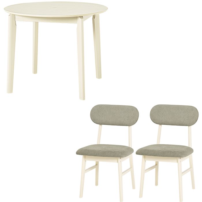 【北海道・沖縄・離島配送不可】【代引不可】ダイニング3点セット ホワイトウォッシュ/グレー テーブル：(約)幅90×奥行90、チェア：(約)幅45×奥行51×高さ75.5 HAGIHARA VDT-7308R90WSGY-3S