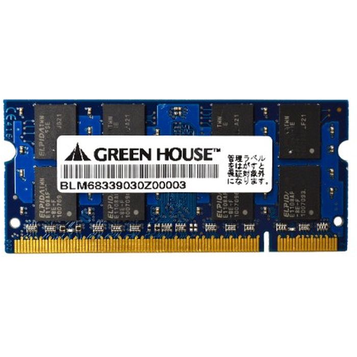 【沖縄・離島配送不可】PC2-6400DDR2SO-DIMM4GB グリーンハウス GH-DW800-4GBZ