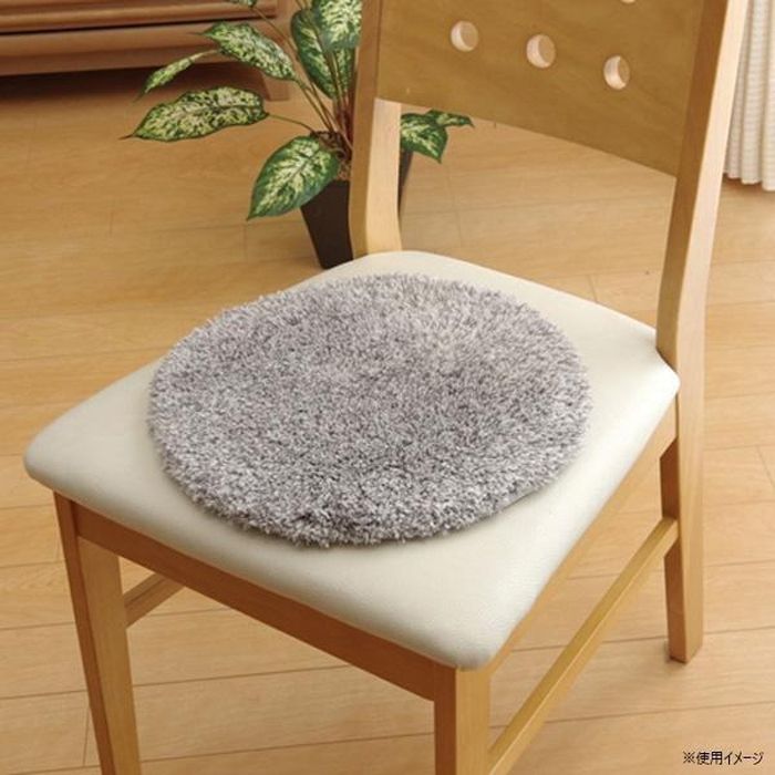 【代引不可】チェアパッド 円形 もこもこ シャギー 洗えるラグ 北欧 椅子用 シートクッション マット 新生活 約35cm丸 グレー IKEHIKO 1330630131505