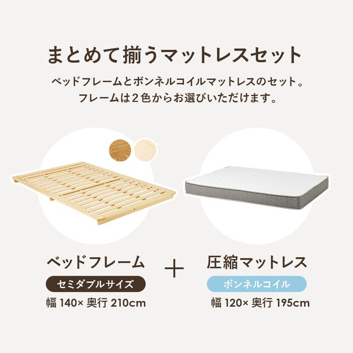 【北海道・沖縄・離島配送不可】【代引不可】マットレス付セミダブルベッド ナチュラル 天然木 ボンネルコイル HAGIHARA WB-7729SD-NA3301 [3]