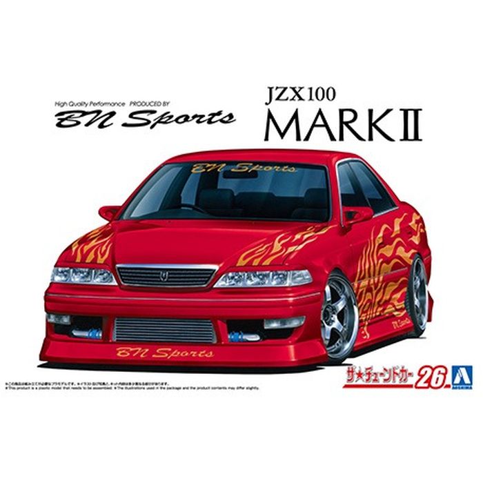 SEARCH WORD：AOSHIMA プラモデル ザ☆チューンドカー No.26 1/24 BNスポーツ JZX100 マーク2'98(トヨタ) 4905083201336 模型 ホビー 趣味 おもちゃ 玩具 商品概要：八代目のマーク2となるX100系は1996年9月にそれまでのX90系をフルモデルチェンジし登場しました。最先端の衝突安全対策を施したGOAボディを新たに採用し、ABSやフロントシートのSRSエアバッグシステムも標準装備。再び直線基調に戻った流麗なボディは現在でも高い人気を維持しています。BNスポーツフルエアロ仕様商品仕様：■メーカー：アオシマ■JANコード：4905083201336■商品名：ザ☆チューンドカー No.26 1/24 BNスポーツ JZX100 マーク2'98(トヨタ)■型番：4905083201336■特徴：フロントバンパーサイドステップリアバンパーエアロミラーアイラインガーニッシュマフラー18インチ グラムライツ 57F ホイールグラフィックデカール窓枠シール付属※掲載されている画像は試作品です。■ご注意：※製品の仕様や価格は予告なく変更する場合があります。※掲載している画像は、実際の製品と一部異なる場合があります。※製品のパッケージ（外箱やスリーブ等）は本体を保護する目的となり、運搬におけるダメージについては不良交換の対象外となります。※商品概要、仕様、サービス内容及び企業情報などは商品発表時点のものです。※最新の情報に関しましては、メーカーサイトをご覧ください。※発売前予約商品についてはメーカーの商品製造数により納期が遅れる場合やご注文キャンセルをお願いする場合がございます。